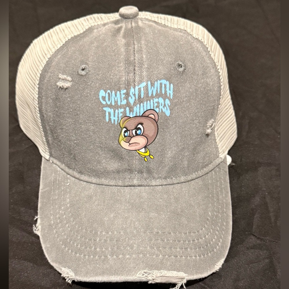 Gray Distressed Cap with blue logo Design